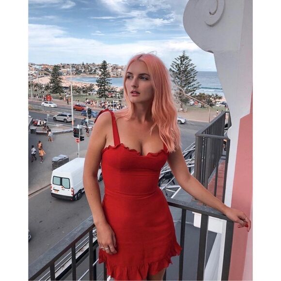 Reformation Christine Dress in Lipstick Red - Picture 3 of 10